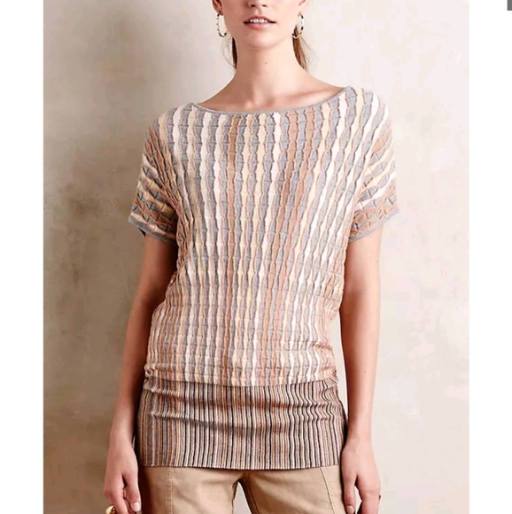 ANTHROPOLOGIE NESSA PULLOVER BY MOTH ORANGE TEXTURED SHORT SLEEVE TOP SZ SMALL - Picture 16 of 16